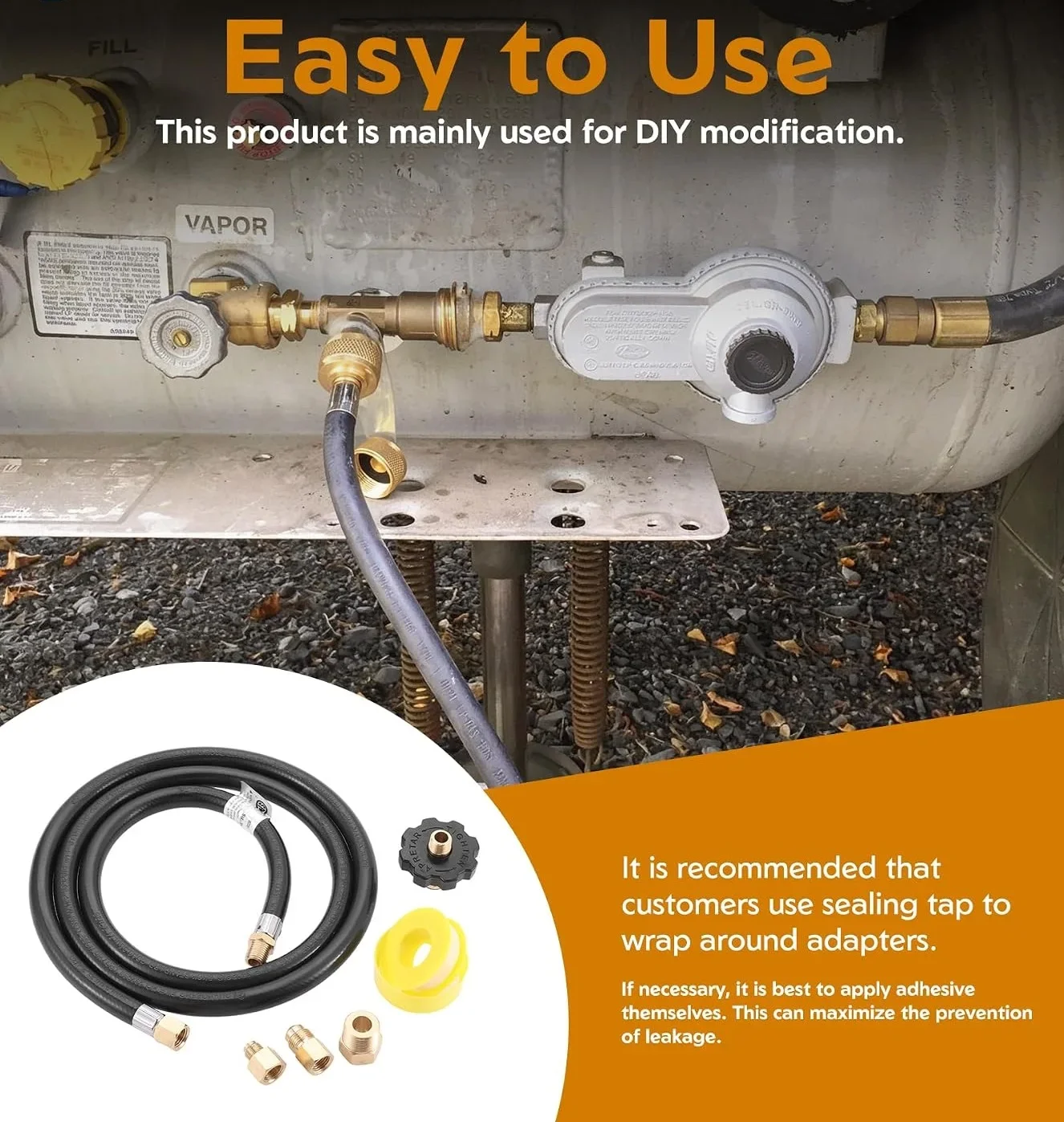 5 Feet Heavy Duty LP Propane Extension Hose Kit Solid Brass Adapter Fittings For RV Camper Grill Fire Pit Propane Gas Connection