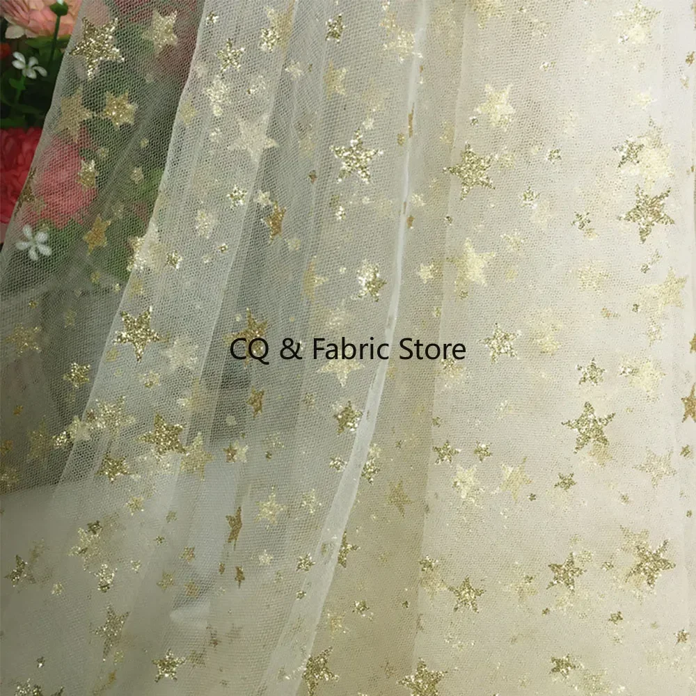 

Bronzing Five-pointed Star Net Yarn Lace Fabric For Dress Veil Decoration Accessories By The Meter