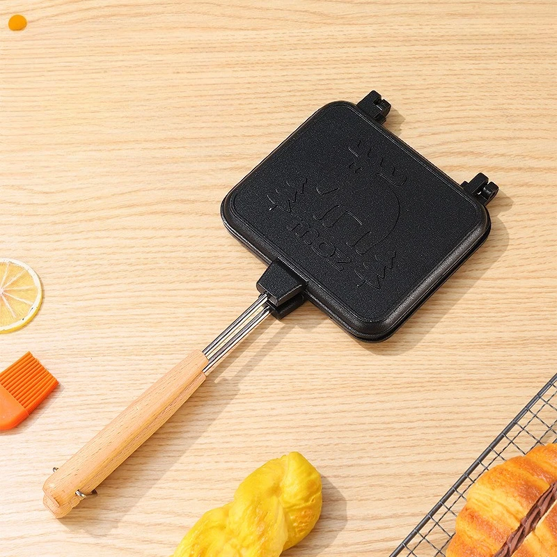 Máquina para hacer queso a la parrilla, cocina portátil desmontable de doble cara, sándwich para acampar, tostadora con mango de madera