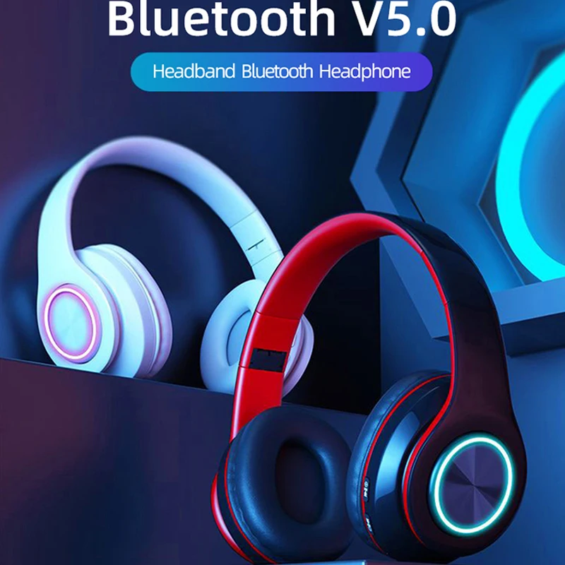 Hifi Stereo B39 Wireless Headphones Flashing Glowing Colors Led Light Gaming Game Earphone Bluetooth Headset Noise Cancelling TF