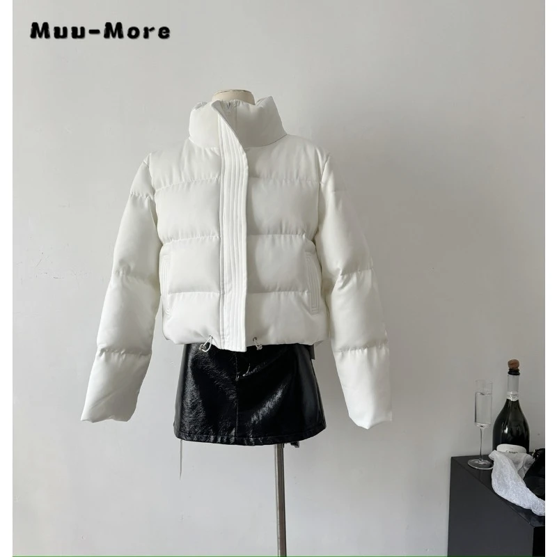 2023 Winter Korean Casual Basics Single Breasted Parkas Slim Fit Zipper Short Jacket For Women Fashion Warm Thick Solid Coat