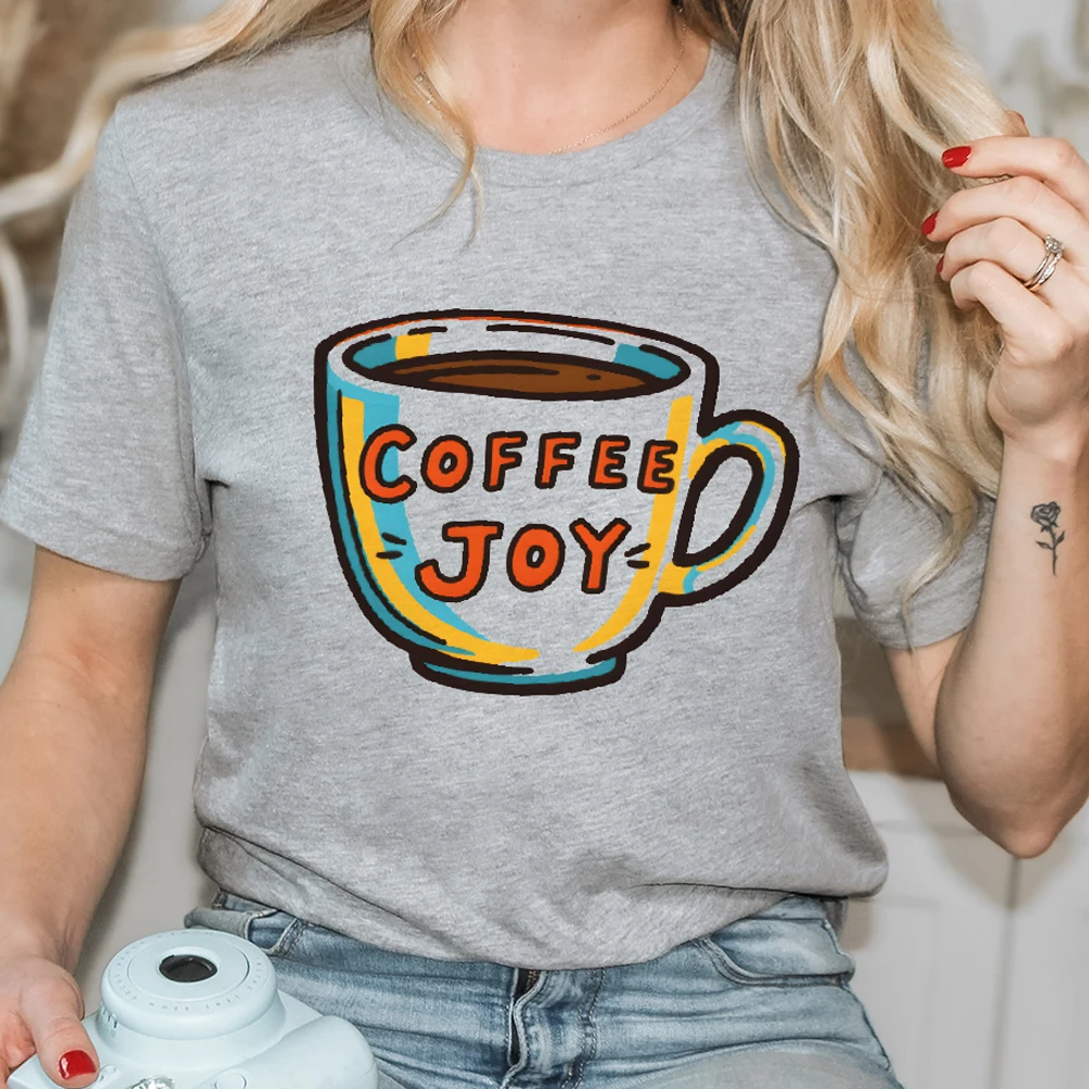 

Y2K Women‘s Clothes Cotton Casual T-Shirt Crew Neck Graphic Tees Coffe Joy Letter Print Street Wear Colorful Cute Cartoon
