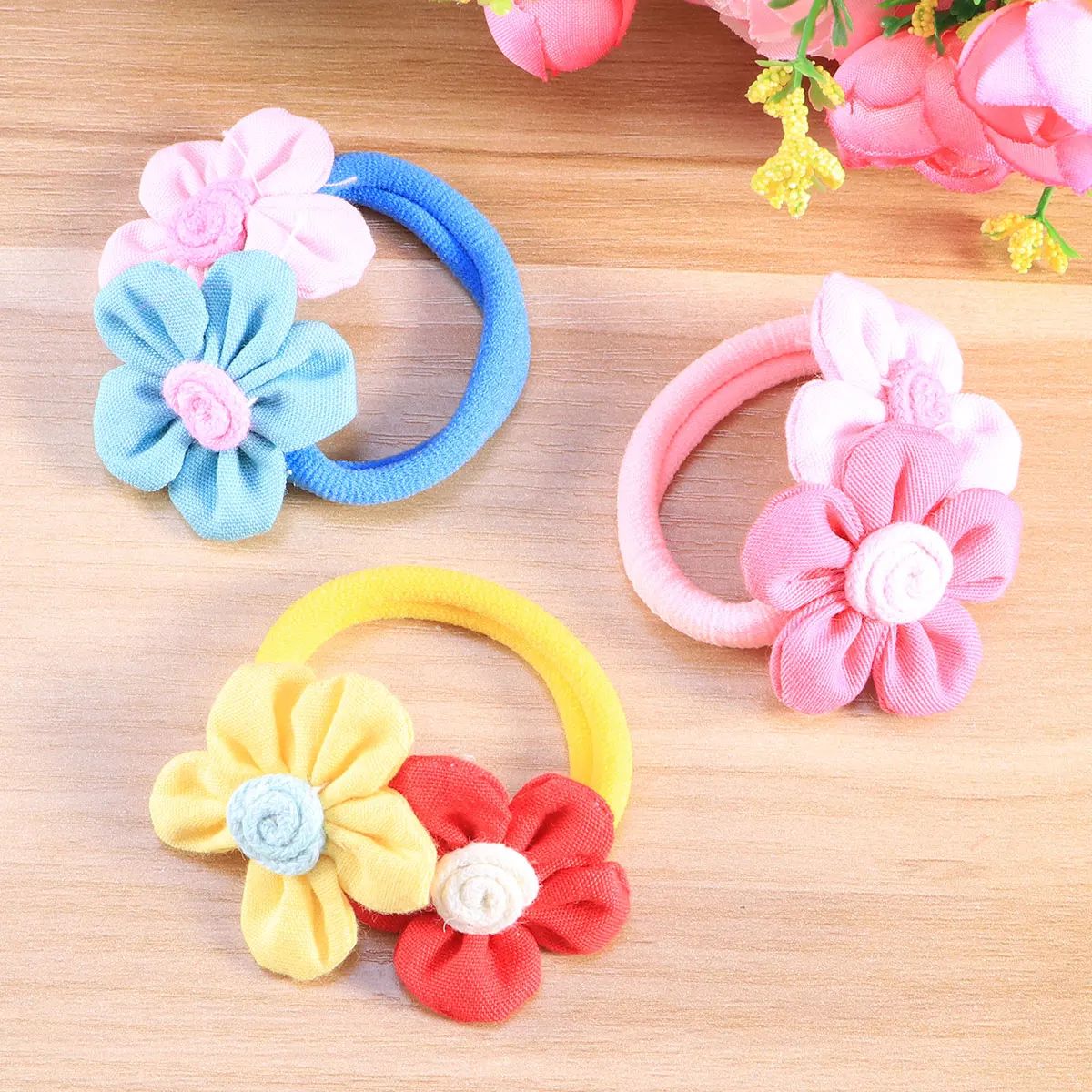 

3 Pcs Flower Hair Ties Vibrant Elastic Bands Ribbon Lovely Binder Korean Style Durable Sweet Color Hair Accessories