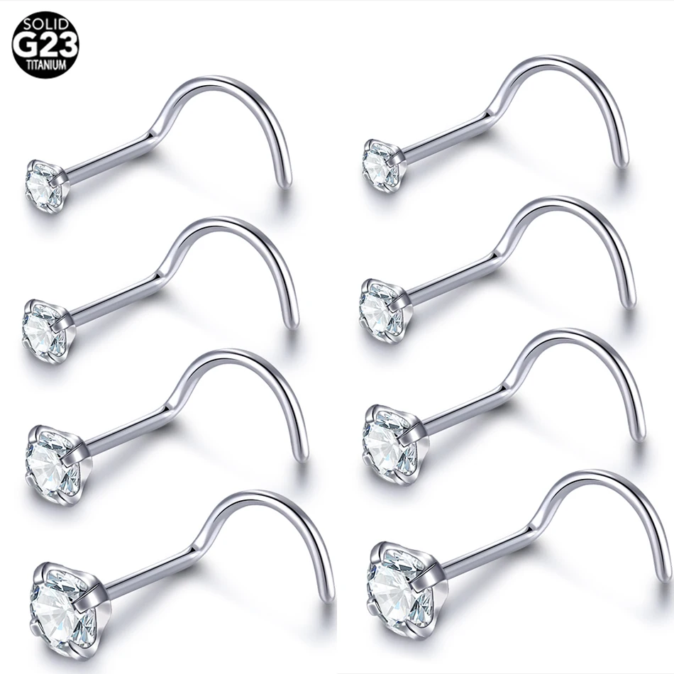 1PC Titanium 20G 1.5/2/2.5/3mm Zircon Gem Bone Nose Stud Piercing Screw Prong CZ Nostril Earring Nariz Piercings Sexy Jewelry