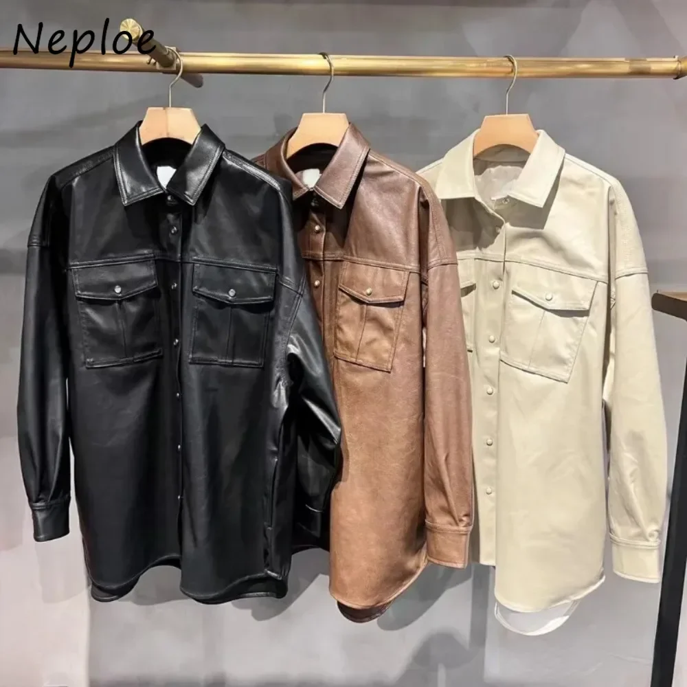 Neploe New Moda Loose Turn-down Collar Long Sleeve Coat Mid-length Personalized Harajuku Jacket Japan All-match Casual Outwear