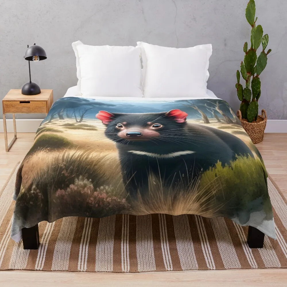 

Tasmanian devil Australia animal art Throw Blanket All Season Lightweight Soft Blanket for Bed