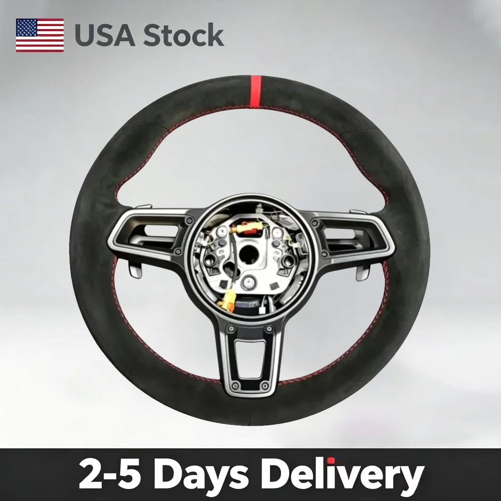 Suede Steering Wheel For Porsche Macan Cayenne 911 971 982 997 981 718 Taycan Sport Steering Wheel With Red Positioning Line