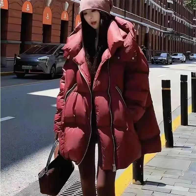 

Down Jacket Winter New Fashionable Loose Thickened Ankela Red Warm Super Size 95KG Medium and Long Coat Large Outline Silhouette