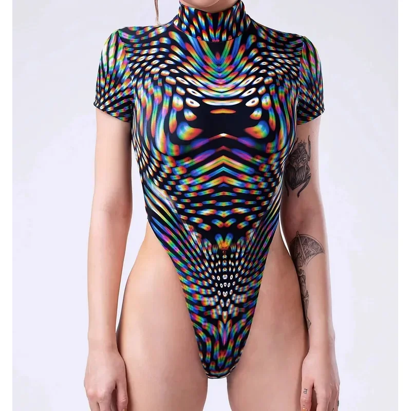 

FC6Painted Sexy Triangle One-piece Swimsuit Backless Multicolour Printing Beach Swimwear Holiday Party Jumpsuit Wear Onesie@FC8！