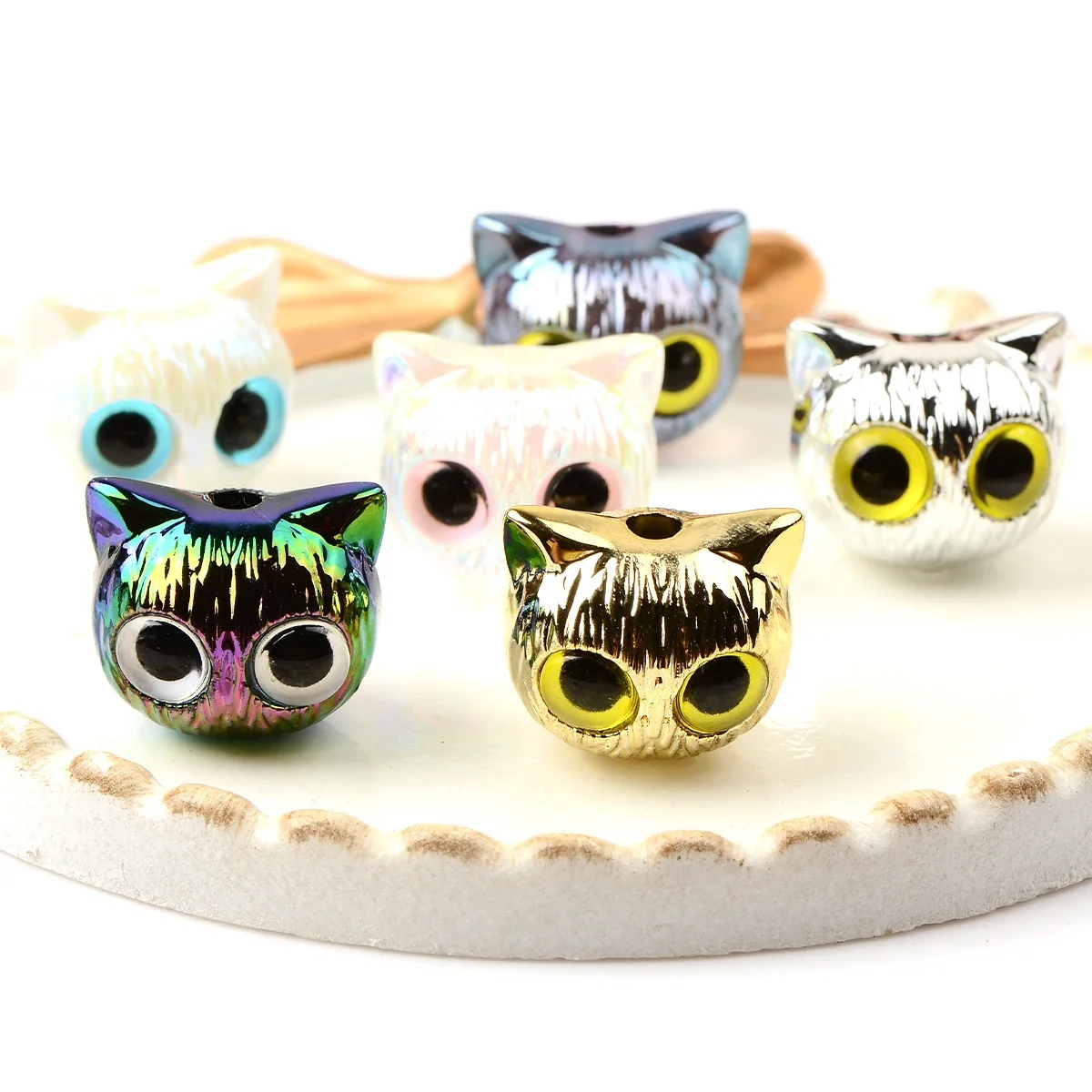 5pcs Mixed Plating Color Cute Cartoon Animal Acrylic Spacer Charms Beads for Jewelry Making DIY Key Chain Phone Chain Ornament