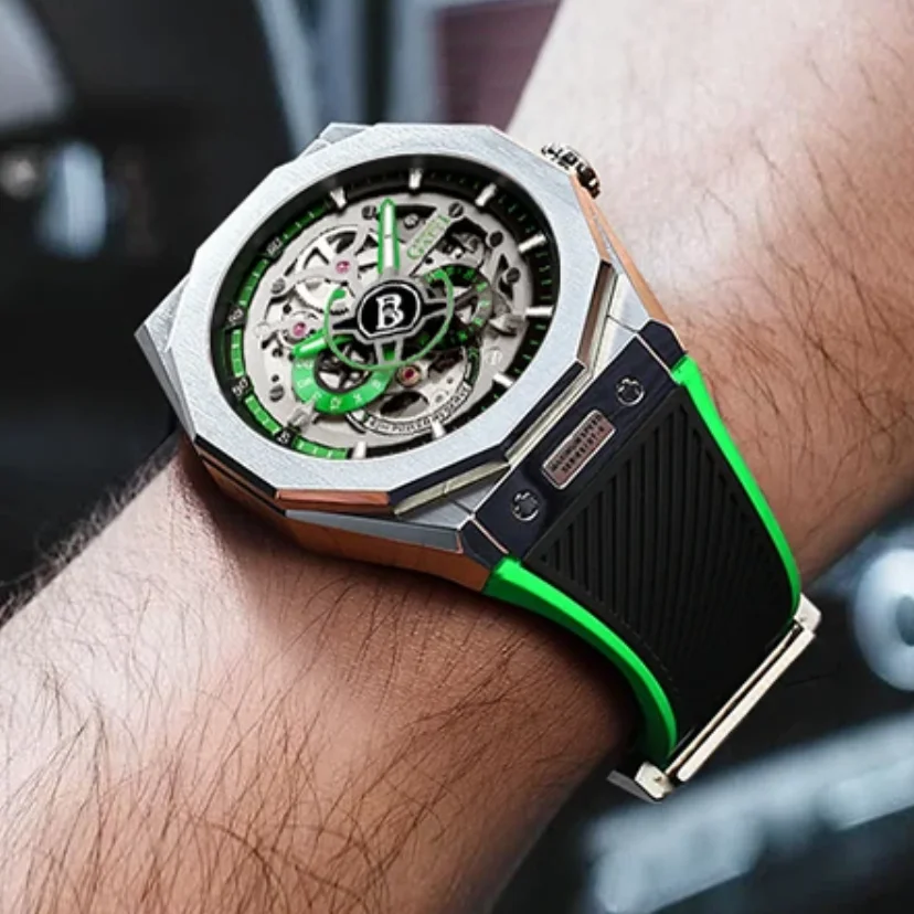 

BONEST GATTI Men Automatic Watch 42mm Mechanical Wristwatch Skeleton 50M Waterproof Sapphire Luminous 24 Hour Small Second Dial