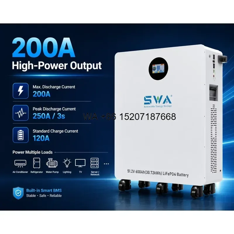 Wmwmnu for SWA ENERGY 30kWh 560Ah 51.2V LiFePO4 Solar Battery with Wheels High Density Mobile Home Energy Storage Lithium