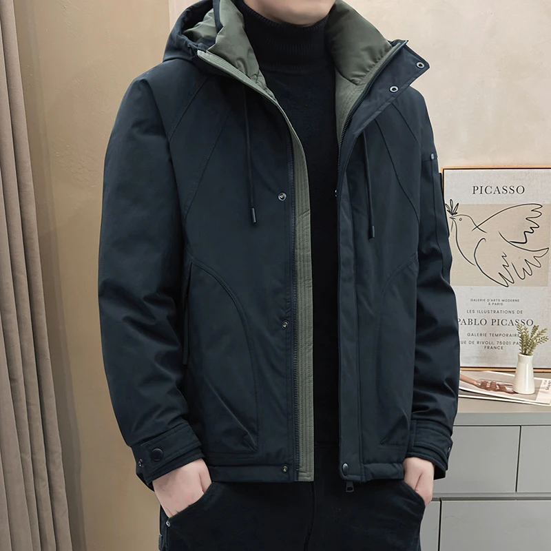 جديد الرجال عادية أسفل سترة في الهواء الطلق سميكة الدافئة قصيرة الخريف والشتاء مقنعين سترة العمل الرجال أسفل سترة مع بطة أسفل #3