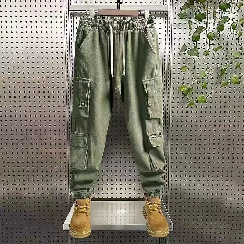 

Men 2023 Spring Summer Fashion Drawstring Waist Joggers Pant Male Casual Cargo Pants Men Solid Color Pockets Trousers H266