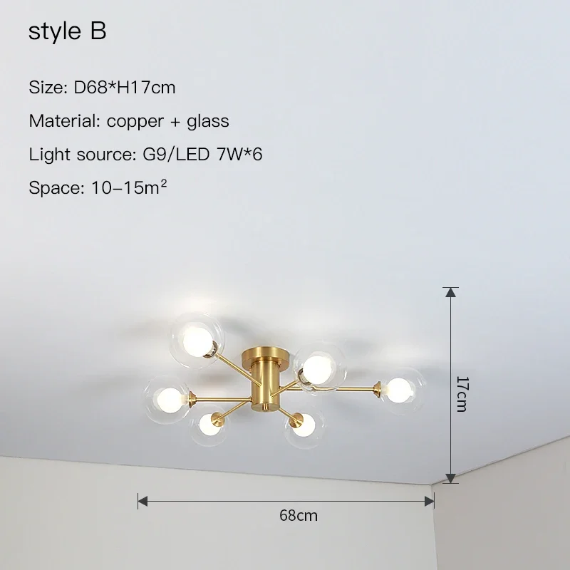 Nordic Glazen Slaapkamer Plafond Kroonluchter G9 voor Woonkamer Loft Hanglamp Scandinavisch Decor Binnenverlichting Lustres Armatuur