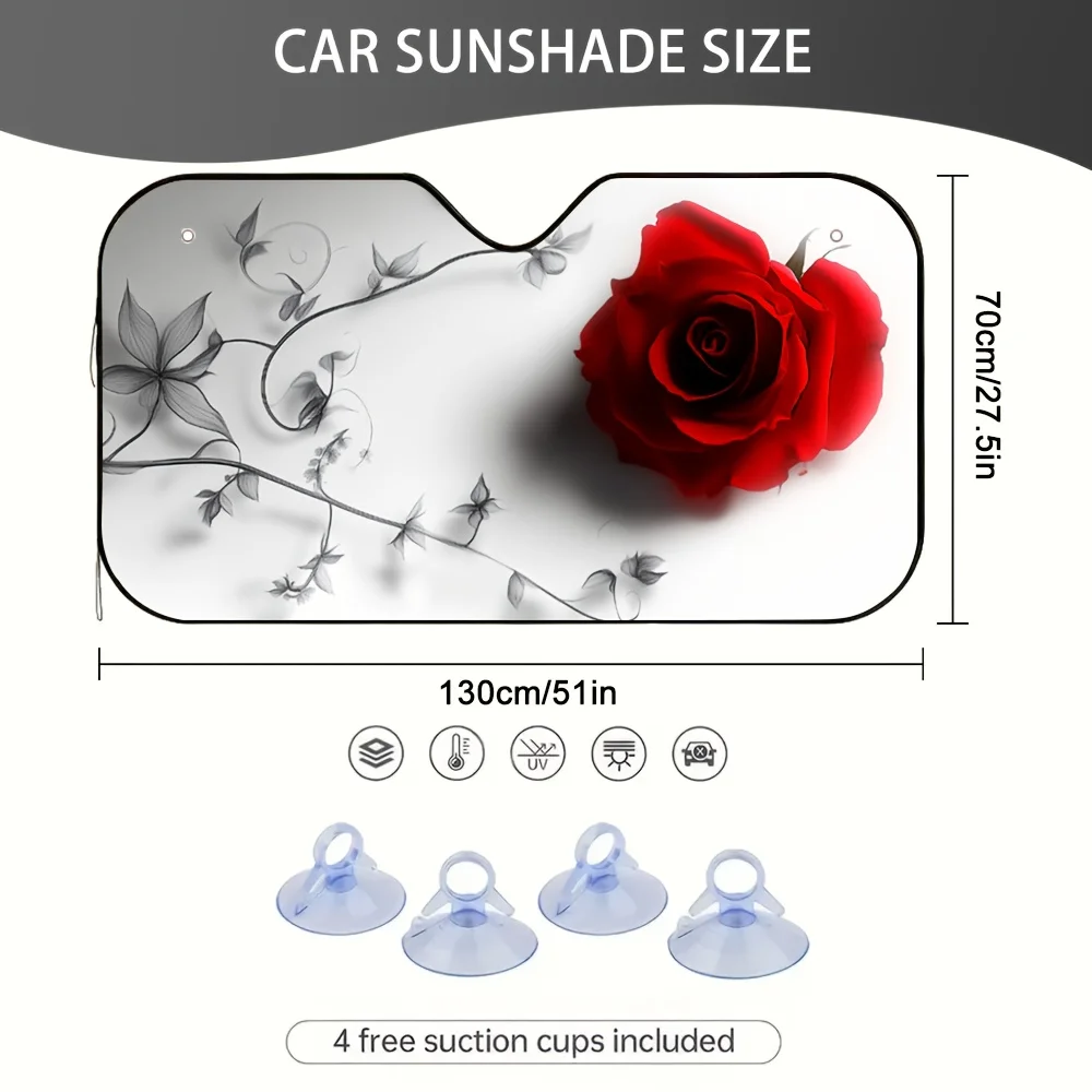 1pc Enigmatic Red Rose Blossom Car Sun Visor, Perfect For Quick Commutes And Short Trips, Effectively Reduces Sunlight And Keeps