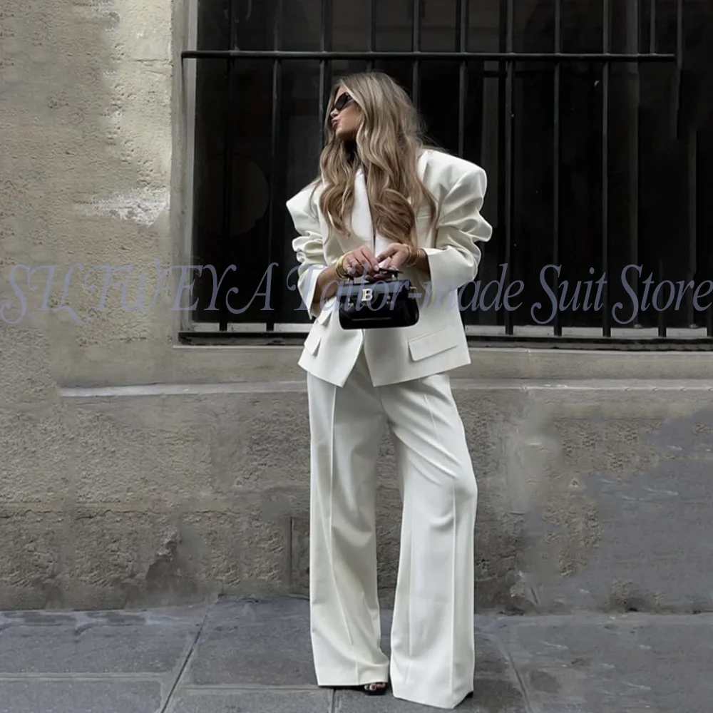 

Elegant Luxury White Women's Suit 2 Pieces Jacket Pants Full Sleeves Smart Casual Party Prom Office Lady Chic Suits Customized