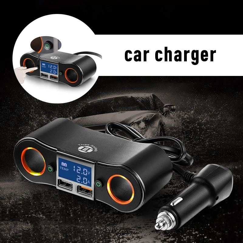 

12V Car Cigarette Lighter Socket Splitter Plug LED Dual USB Phone Fast Charger Adapter Car Cigarette Lighter Extension Cable