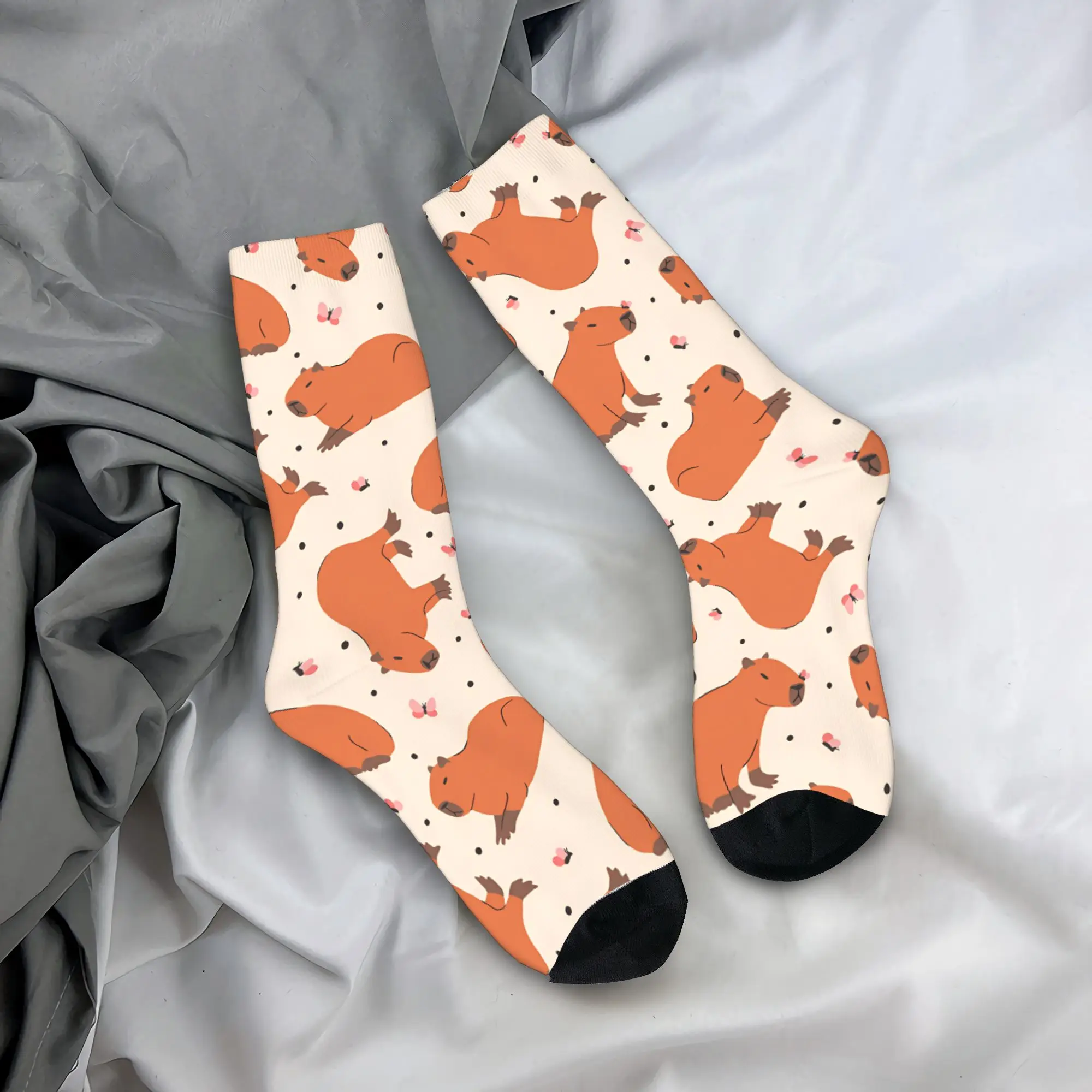 Orange Simple Capybara Socks  Graphic Stockings Non-Slip Men Socks Soft Winter Elegant Cycling Socks