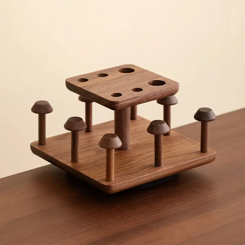 

Walnut Tea Drying Rack - Ceramic Cup Display Stand with Drainage