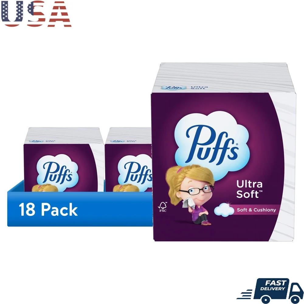 

18 Pack Ultra Soft Facial Tissues Mega Cube Box 72 Sheets Perfect School Home Sniffles Allergies Colds Flu