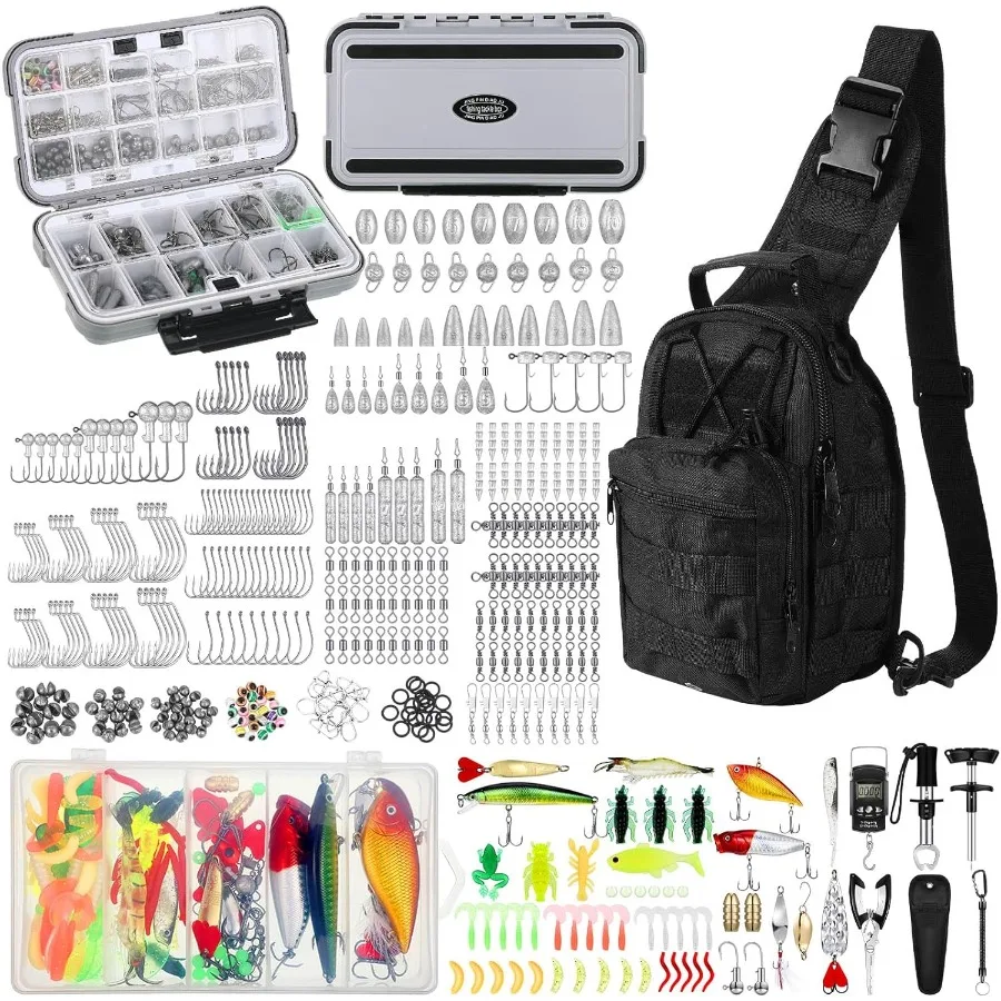 

482 Pcs Fishing Gear Equipment Kit Backpack and Tackle Box with Tackle Included Lures Hooks Sinkers Tools Accessories Kit for O