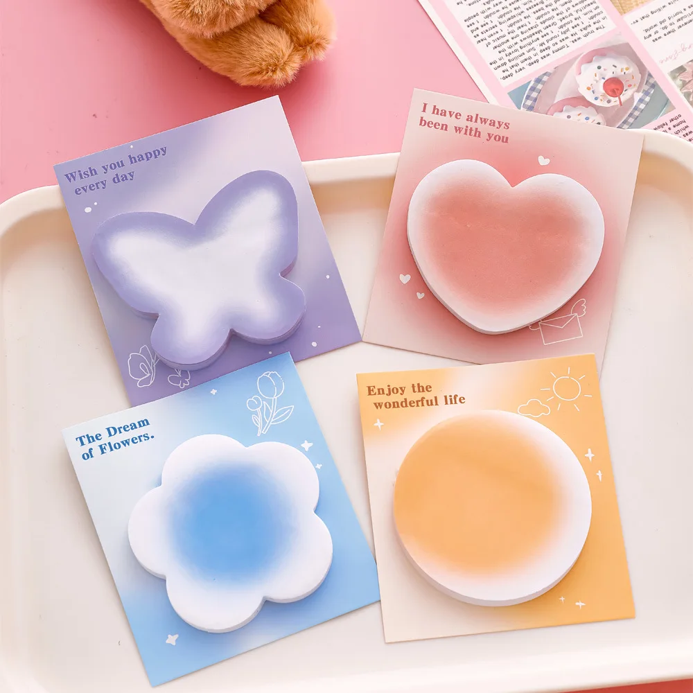 30/120sheets Gradient Sticky Notes Butterfly Heart Floral Paper Elementary School Students Stationery Stickers