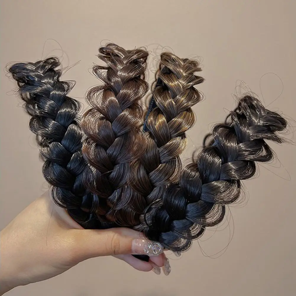 Peluca trenzada de espina de pescado para mujer, diadema Bohemia, banda trenzada para el cabello sintética, accesorios para el cabello