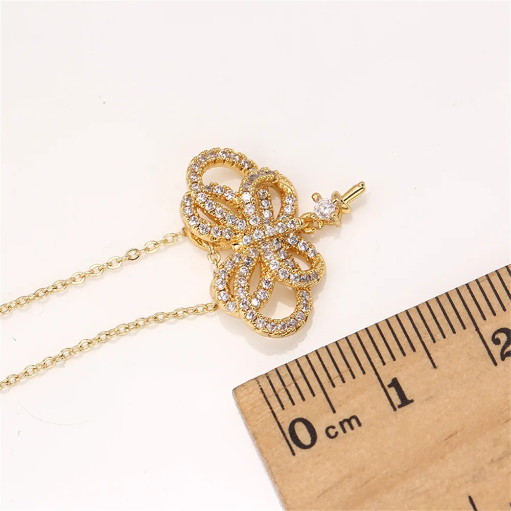 Domestic 14k Gold-coated Color-preserving Bow Micro-inlaid Zircon Pearl Pendant DIY Accessories Pendant Temperament Female