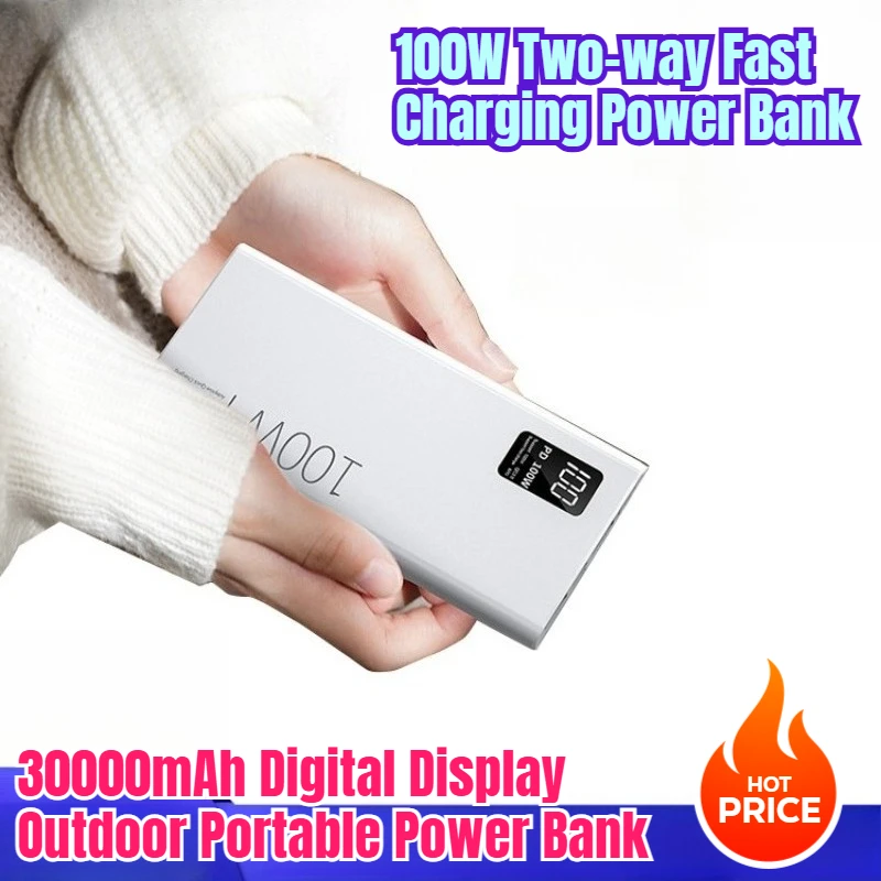 

100W Two-way Fast Charging Power Bank with 30000mAh Digital Display Outdoor Portable Power Bank