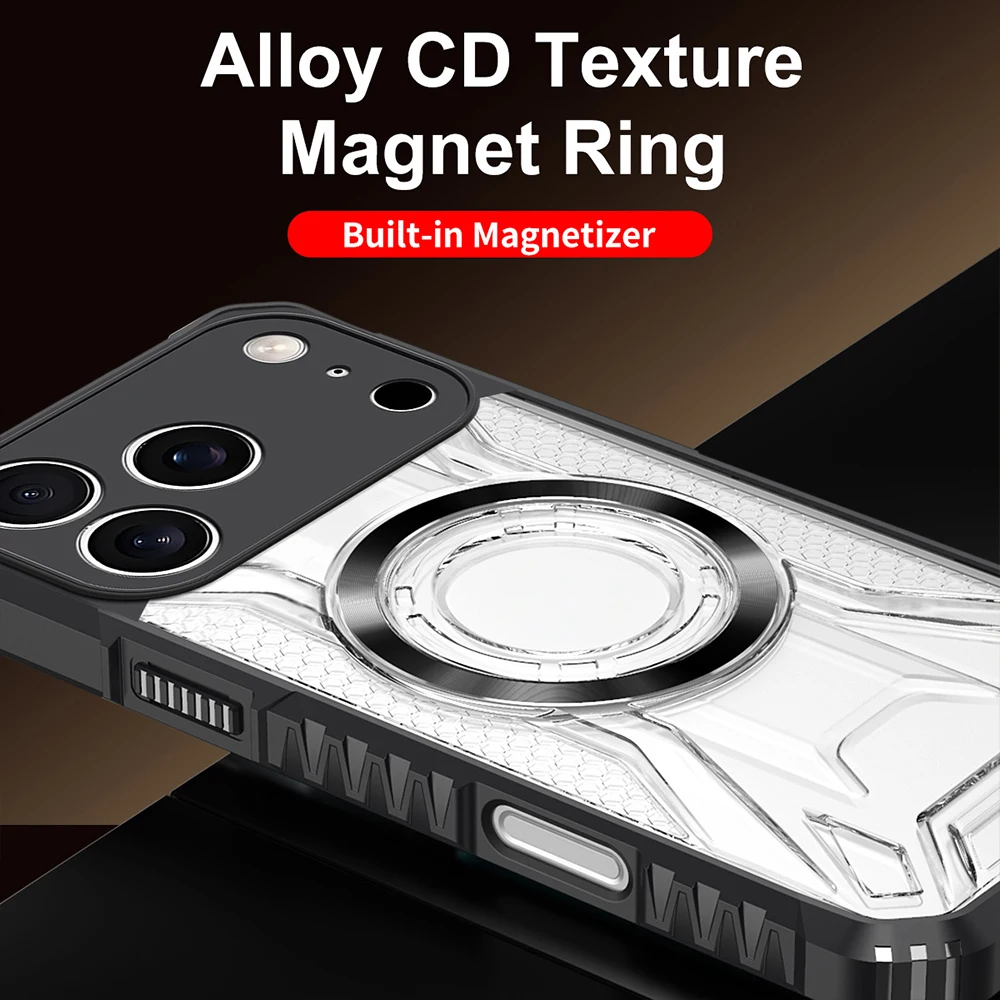 Transparent Armor Magnetic Phone Case for Apple iPhone 18 Pro Max Battle Shadow Rugged Design for iPhone 17 16 15 14 13 Pro Capa