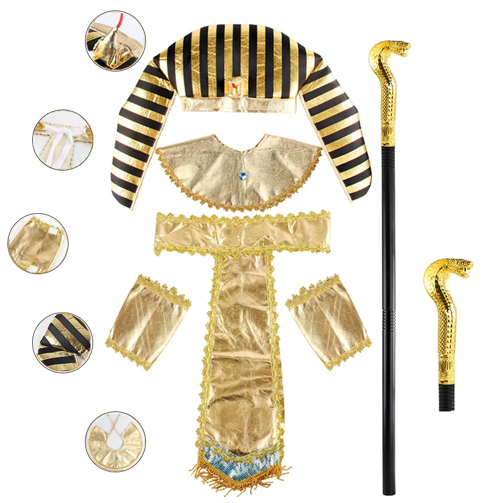 Egyptian Costume Accessories Golden Pharaoh King Hat Cleopatra Snake-shaped Hat with Scepter Halloween Cosplay Props