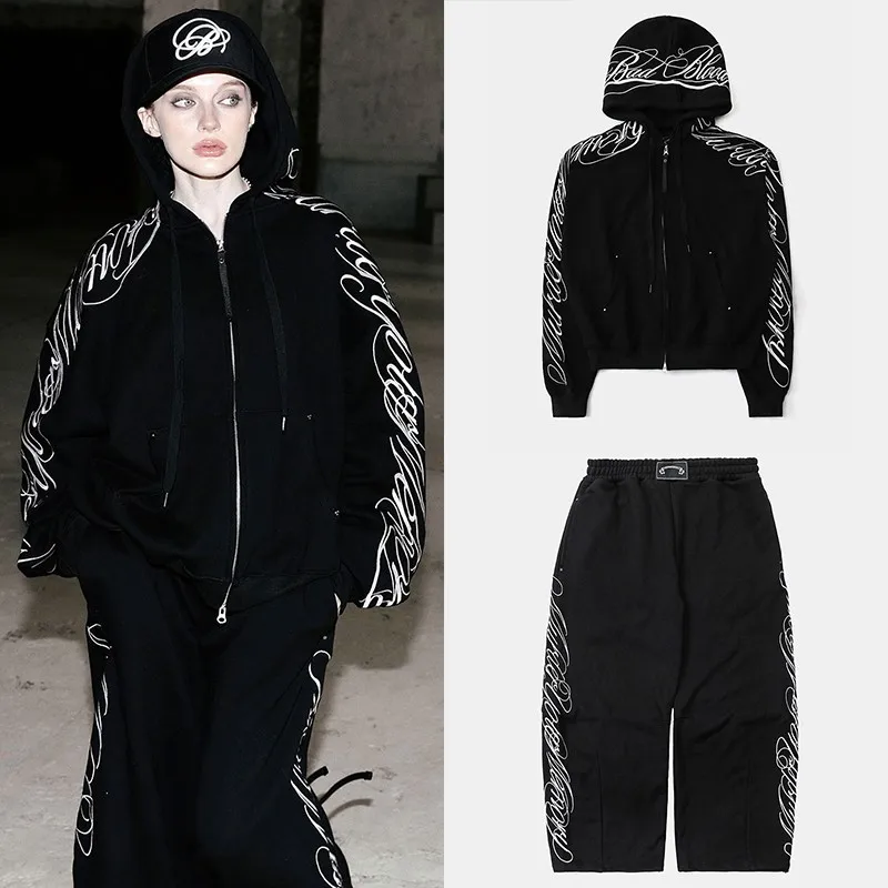 

Retro American Heavy Embroidery Hoodie Women's Loose Spor Casual Outerwear Trendy Long Sve Zipper Closure Comfortable