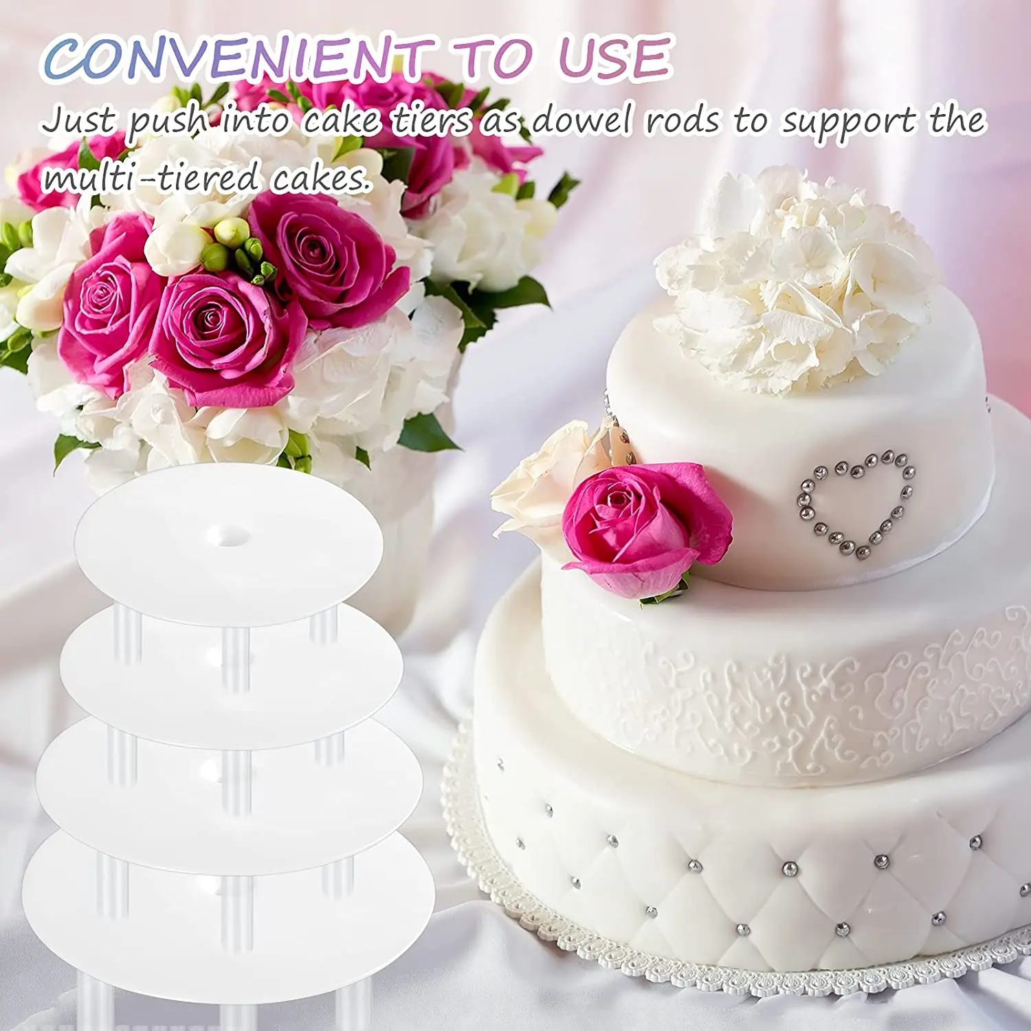 36 Pieces Plastic Cake Dowel Rods Set 20 Pieces White Cake Sticks Support Rod and 4 Pieces Cake Separator Plates