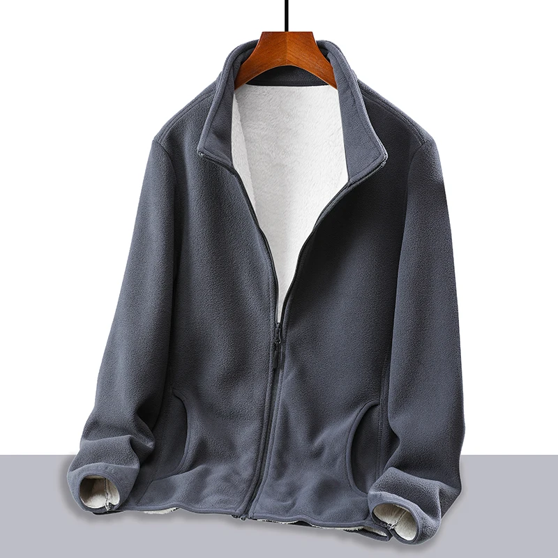 

Осенне-зимняя парная толстая однотонная флисовая куртка из овечьего флиса с теплым воротником-стойкой, свободная флисовая куртка