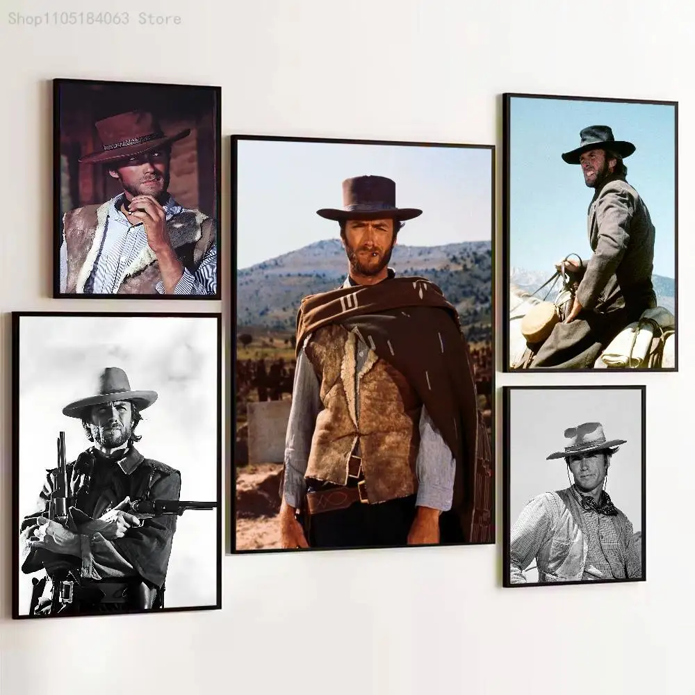 C-Clint Cowboy E-Eastwood Poster Prints Wall Art Picture Painting Gift Living Room Restaurant Bar Large Dec Sticker