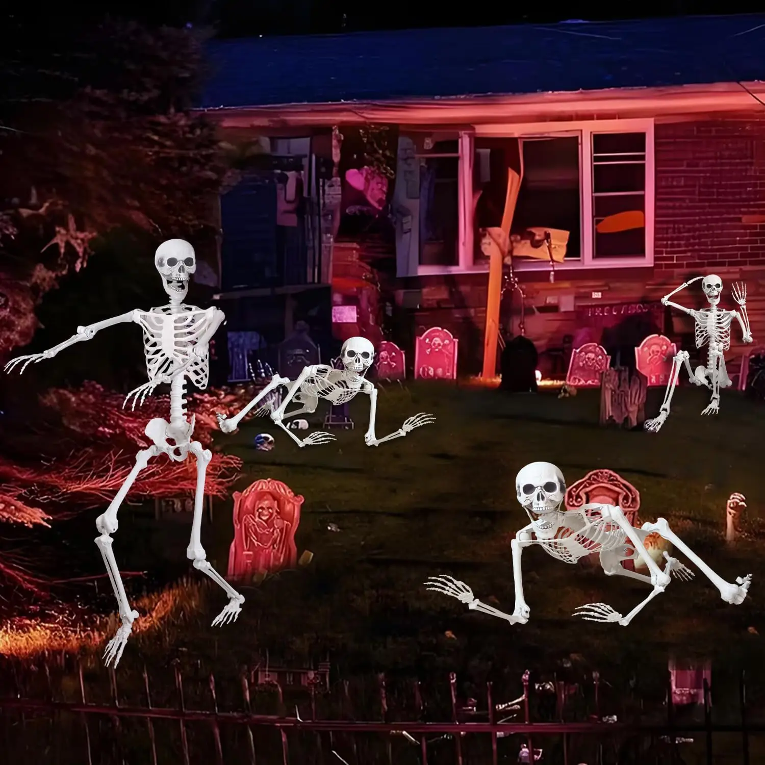 Halloween Skeleton 5.4Ft 2 Pack, Life Size Full Body Posable Human Bone with Movable Joints, Realistic Grey Indoor Outdoor Decor