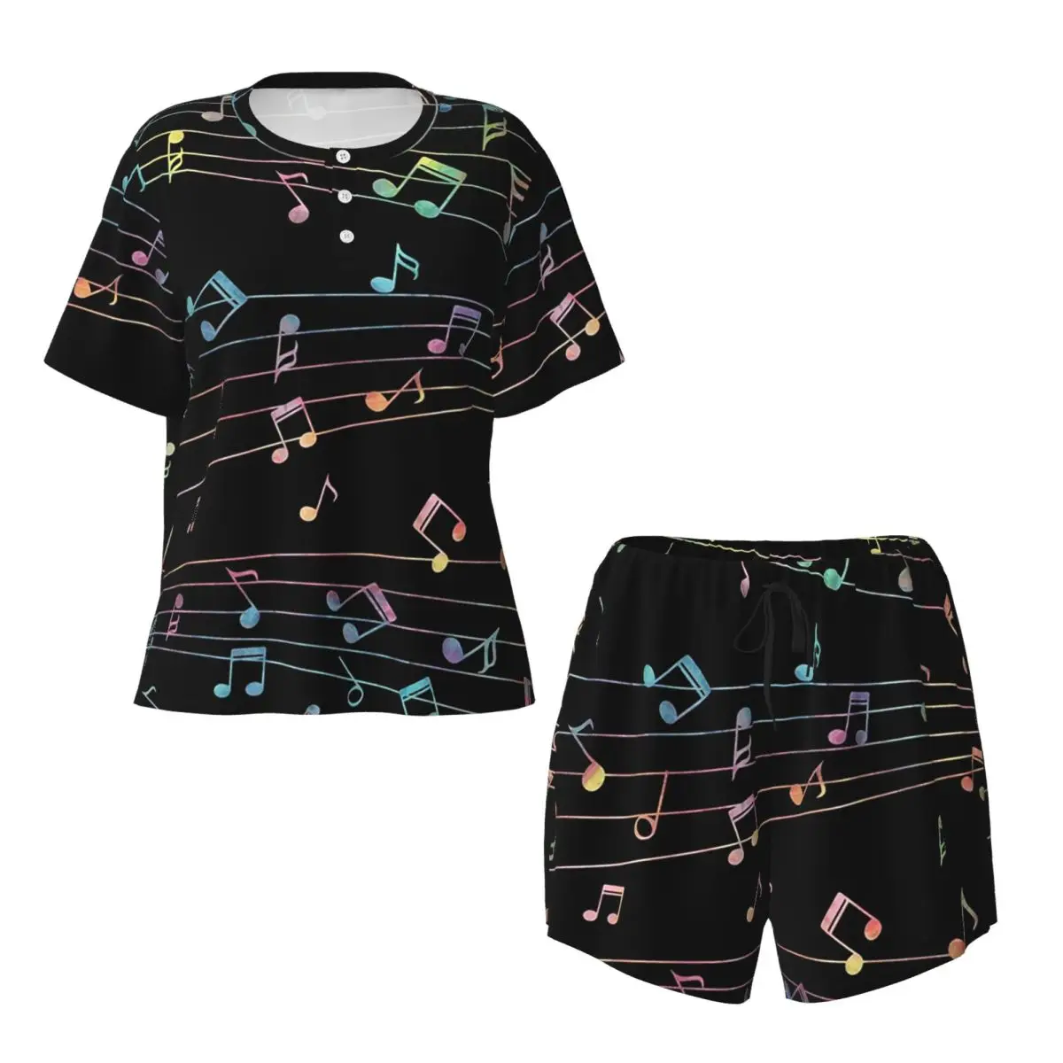 

Music Notation Musical Notes Round Neck Short Sleeves Nightdress for Sleeping Sleepshirts Women Loose Pajama Set Short Pants