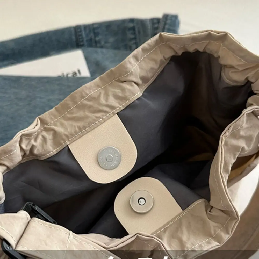 Повседневная сумка-ведро в корейском стиле на шнурке, сумка через плечо, однотонная нейлоновая сумка на плечо, большая вместительная сумка для офисного работника