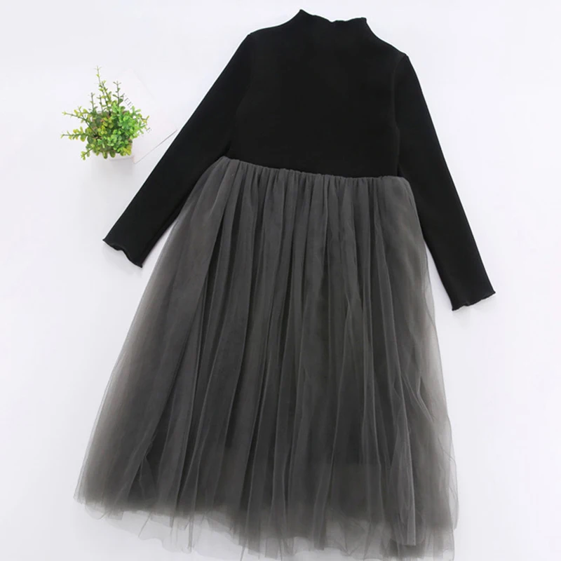 3-12 Years Spring Autumn Girls Dress Korean Mesh Fashon Long Sleeve Little Princess Dress Party Birthday Gifts New Kids Clothes