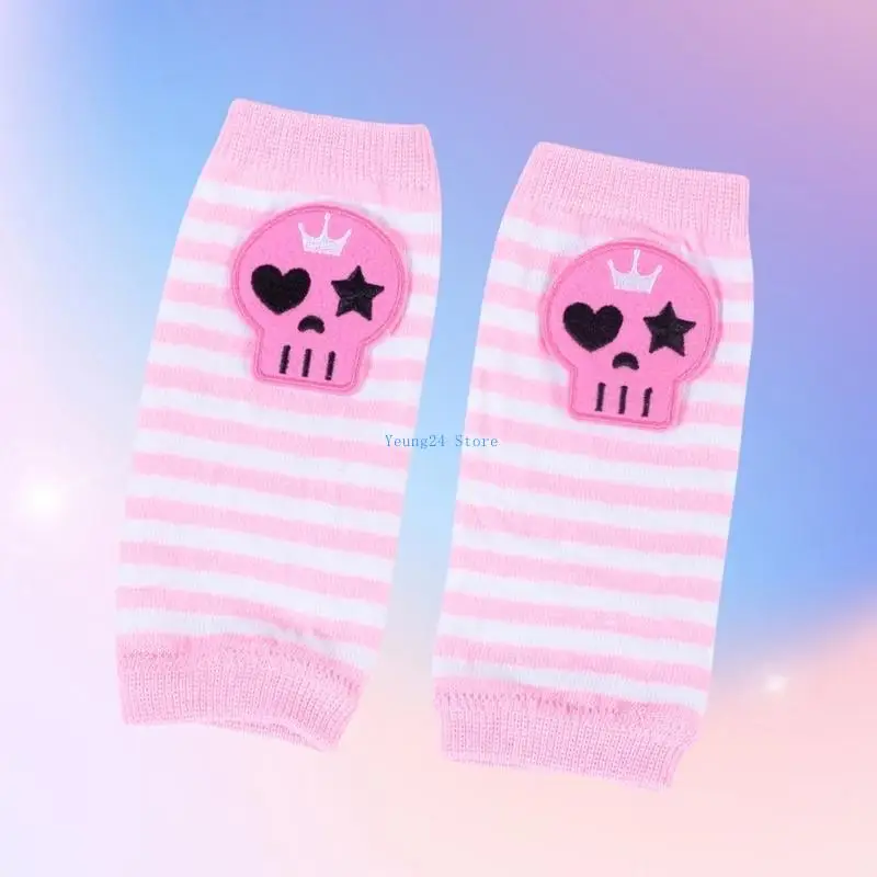 P8DB Punk Fingerless Gloves Striped Sleeve Gothic Wrist Gloves Colorful Gloves