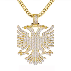 VANAXIN Iced Out Albanian Eagle Pendant Hip Hop Necklace for Men 14k Gold Color CZ Zircon Folk National Style Jewelry Gift