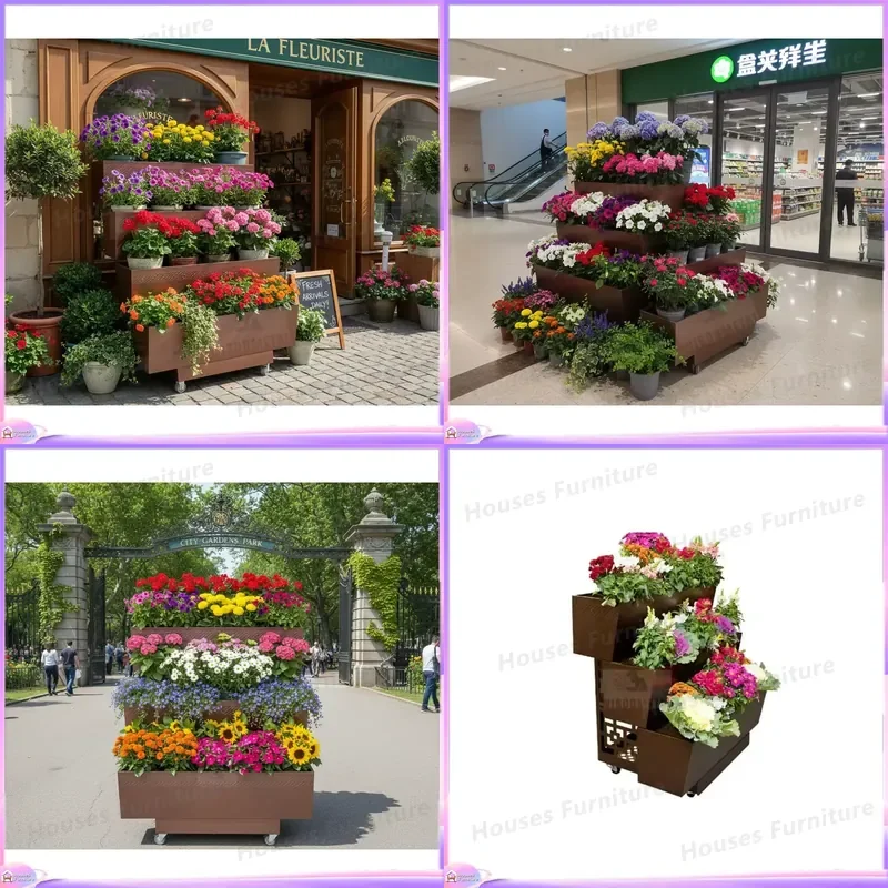 3 Tier Rolling Plant Stand with Wheels Mobile Flower Pot Shelf Garden Display Cart Balcony Storage Rack for Home Supermarket