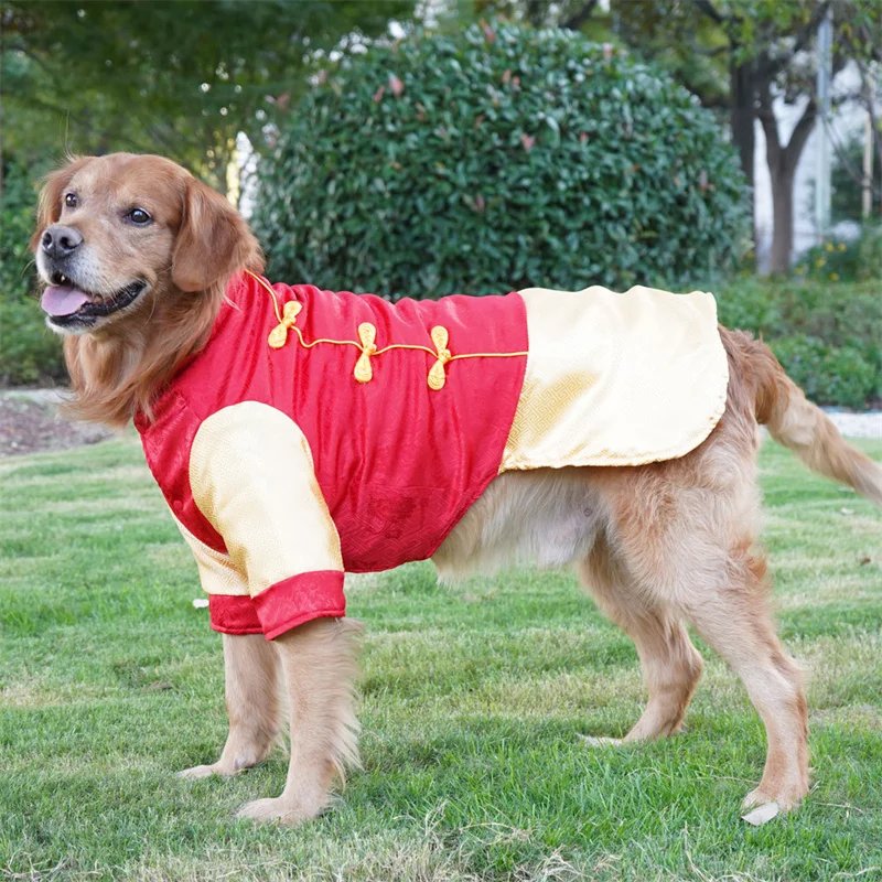 ملابس كلب كبيرة وكبيرة شيونغسام ملابس كلب السنة الجديدة بدلة تانغ لابرادور جولدن ريتريفر باردر كولي هاسكي سامويد معطف كلب #1