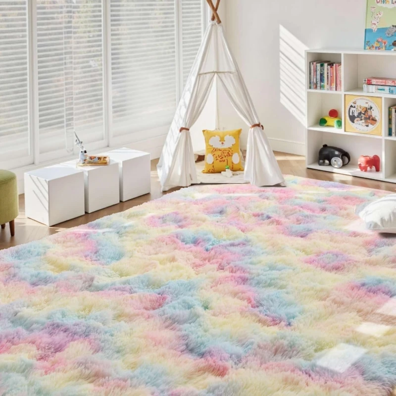 Fluffy Shaggy Living Room Rugs Soft Plush Carpets Non-Slip Thick Floor Mat Bedroom Aesthetic Cute Cozy Home Decor Dorm Kids Room