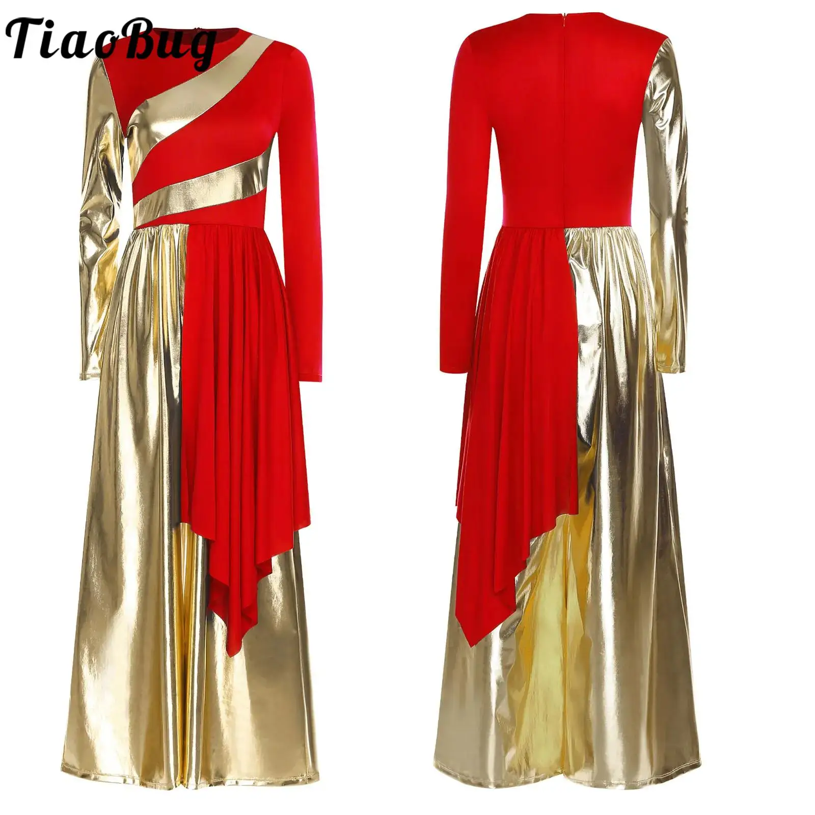 

Praise Liturgical Dresses for Women Lyrical Dance Costume Jumpsuit Zipper Back Irregular Hem Wide-Leg Rompers Worship Dancewear