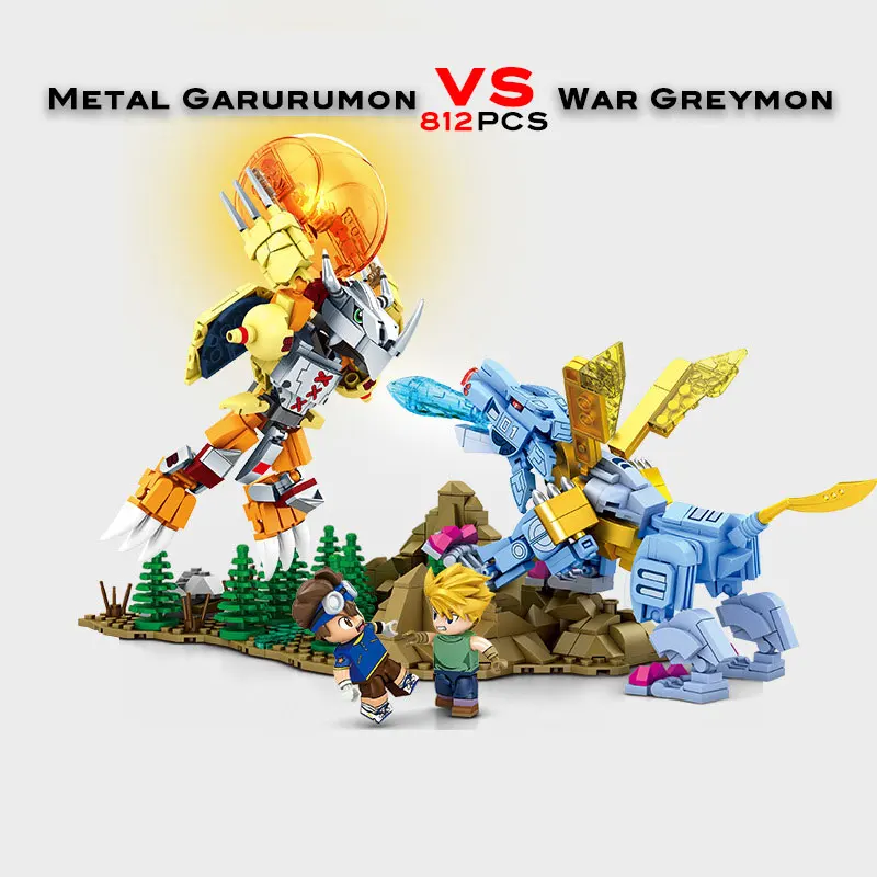 Digimon Monsters Battle Scene Cartoon Building Blocks Skull War Greymon Metal Garurumon Model Brick Toy Kid Adult For Gifts