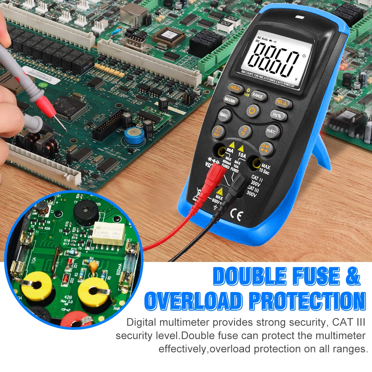 

Holdpeak True RMS Digital Multimeter 6000 Counts NCV Auto/Manual Range AC/DC Voltage Current Temp Capacitance