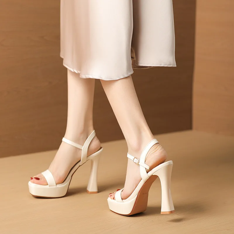 Summer High Heels Women's Waterproof Platform Thick Bottom Small Size Increase round Head Exposure Toe Sandals Ultra High Heel