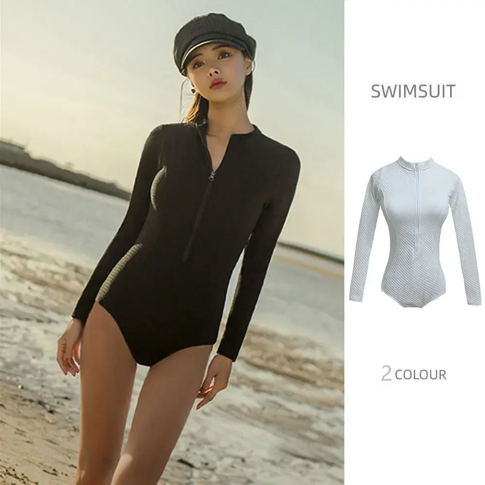 Conservative Sun Protection One Piece Swimsuit Women's Slimming Influential INS Simple Swimwear From Sanya Vacation Surfing